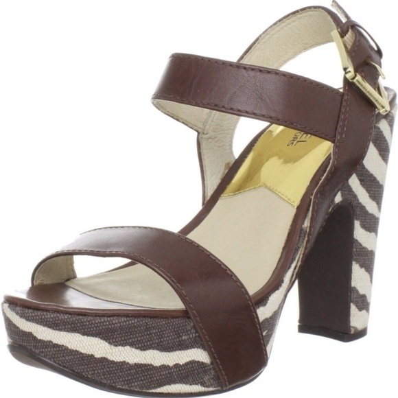 Michael Kors Ivana Platform Zebra Stripe Sandals Brown Leather Sz 5.5 - Picture 13 of 16